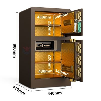 Double Door Custom Safe Box Kunci Sidik Jari H31.5in YB/RS-80D Kopi