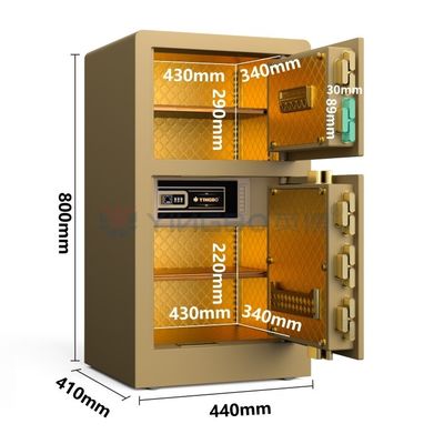 Kotak aman kunci sidik jari semikonduktor untuk keamanan rumah YB/RS-80D Gold Biometric Lock Safe Box