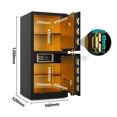 H1200mm Alarm Ganda Kotak Aman Rumah Pintu Ganda Kotak Aman Biometri Hitam