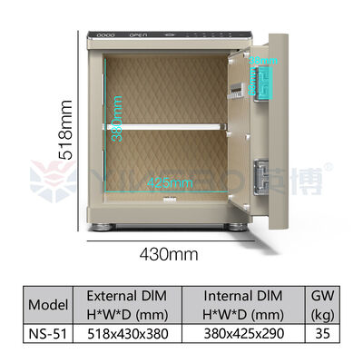 Kotak Brankas Pintar Biometrik Baja Padat Alarm Ganda Port USB Pencahayaan LED